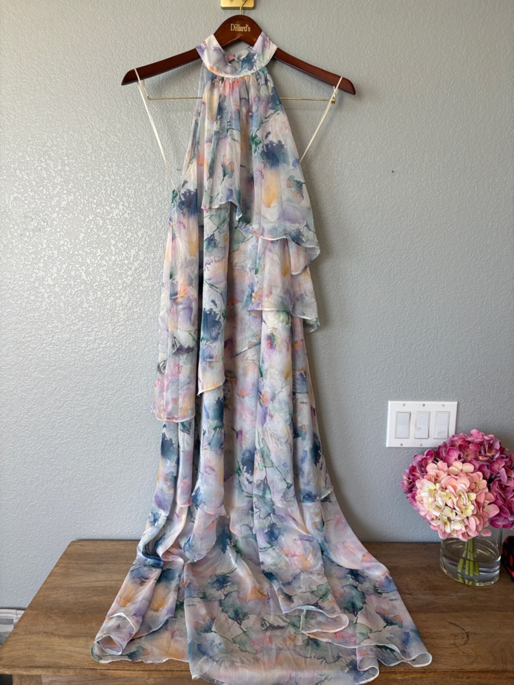 Chiffon Watercolor Maxi Dress In Pastel Floral